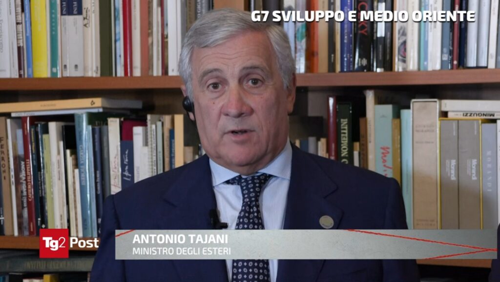 Il Ministro degli Esteri Antonio Tajani interviene in diretta dal G7 di Pescara nel Tg2 Post di Manuela Moreno 