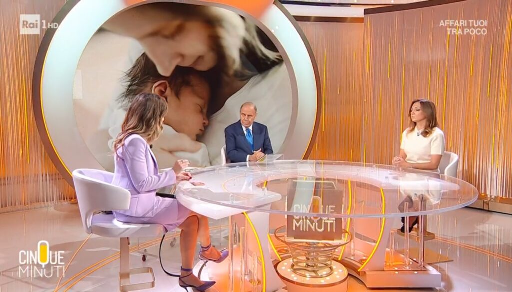 La maternità surrogata reato universale è il tema di confronto tra Mariolina Castellone e Augusta Montaruli con Bruno Vespa in 
Cinque minuti, su Rai1